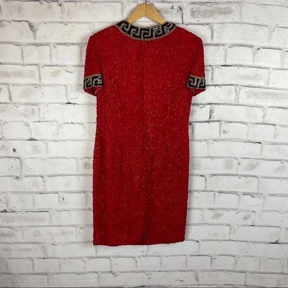 AJ Bari Vintage red silk beaded dress - Picture 5 of 10